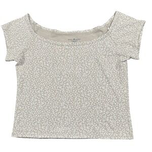 Brandy Melville Short Sleeve Top Beige w/ White Floral Print